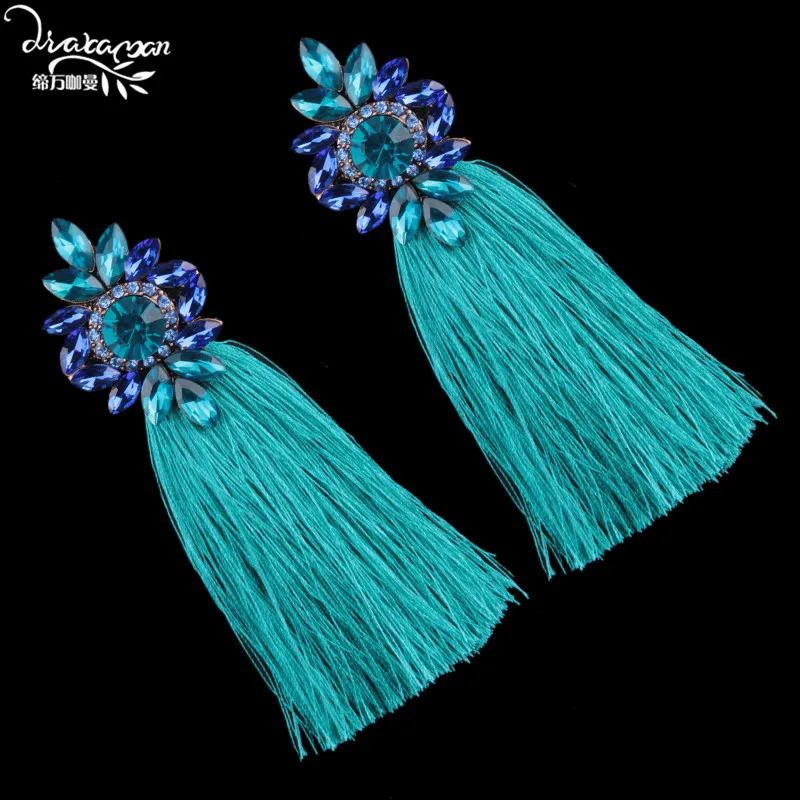 Dvacaman, брендовые этнические длинные серьги с кисточками, женские, Boho, цветные, хрустальные стразы, висячие, для женщин, массивные, вечерние, ювелирные изделия