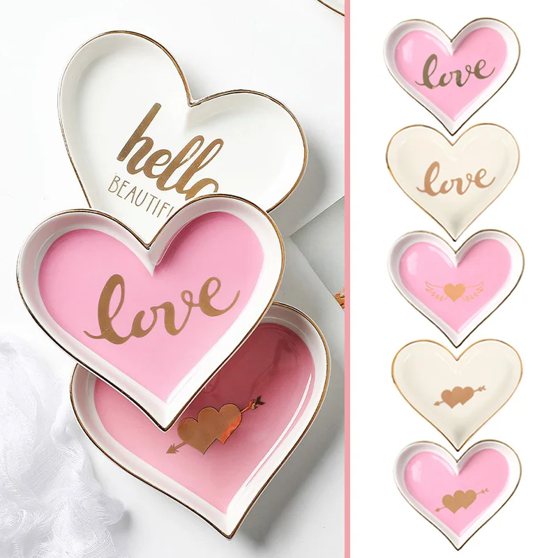 Ceramic Tray Heart Shape Wedding Jewelry Plate Kitchen Tool Creative Bracelets Trays Restaurant Dessert Drop Shipping | Дом и сад