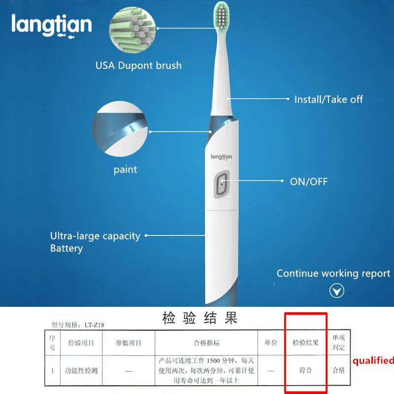 Langtian LT-Z18 ультра звуковая электрическая зубная щетка 4 шт. сменные головки не
