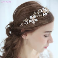 jonnafe gold flower boho bridal hair vine headband wedding tiara pearls hair jewelry women accessories headpiece