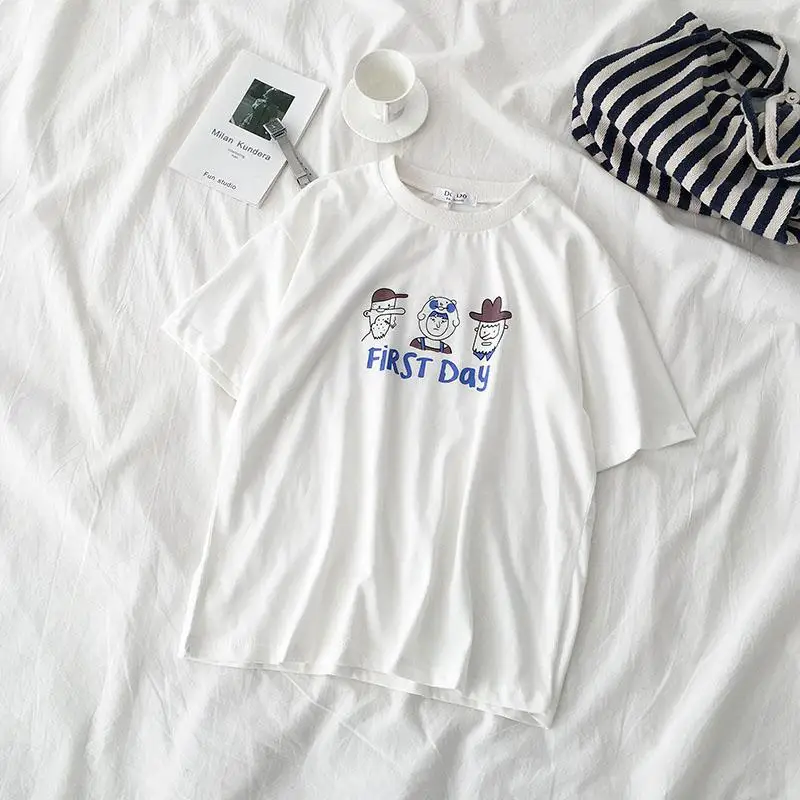 tshirt Костюм из двух частей весна Новая Женская Корейская версия рубашки с принтом эластичные с высокой талией повседневные брюки женские наборы - Цвет: tshirt