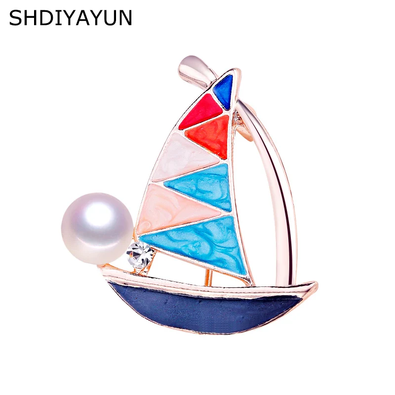 SHDIYAYUN 2019 новая брошь с жемчугом Лодка Для женщин эмалированная заколки