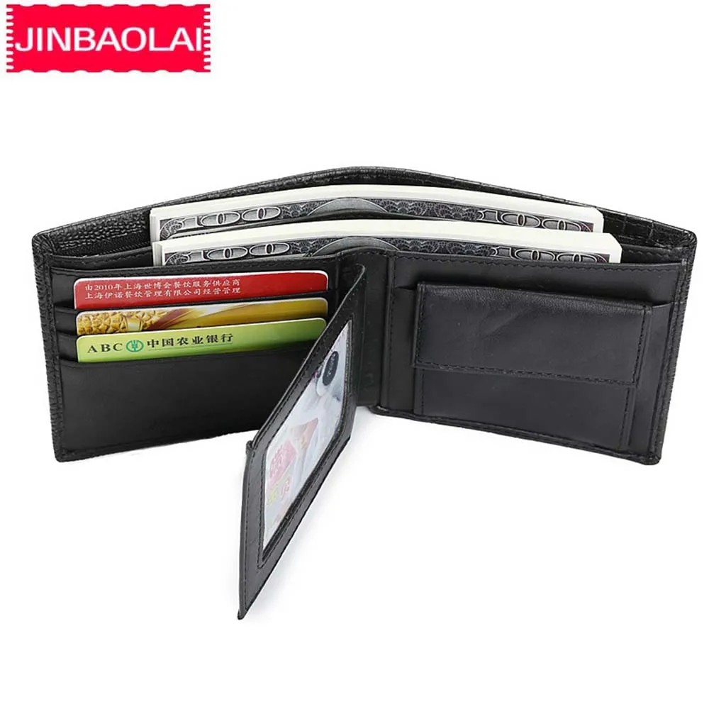 JINBAOLAI Crocodile Skin Men's Wallets Genuine Cow Leather Card Holder Coin Pocket Small Purse Vintage alligator Male | Багаж и сумки