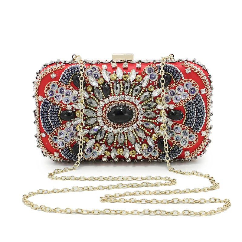 2017 женский роскошный клатч с бисером красный ручной для уживечерние Свадебный
