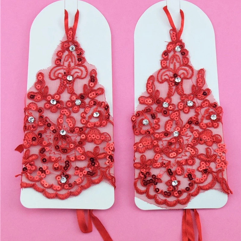 Платья красного и белого цвета женские кружевные перчатки для невесты Короткие с