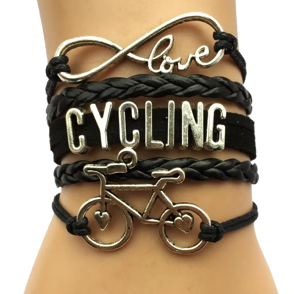 Прямая поставка браслет Infinity Love для велоспорта с шармом велосипеда кожаный Cusotm