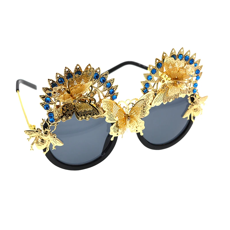 New Brand Baroque Flower Cat Eye Sunglasses Fashion Women Sun Beach Crystals Rhinestones Outdoor Black Gift | Аксессуары для