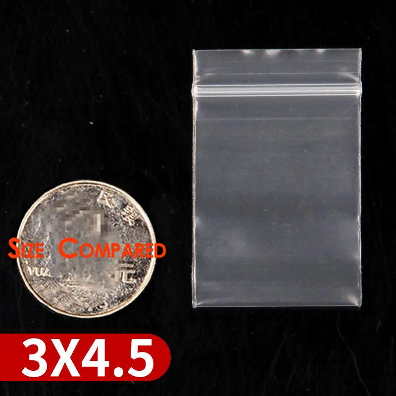 Clear 3x4.5CM Красное голубое обрамление толстом каблуке прозрачные пакеты с застежкой zip-lock небольшой Пластик мешок с застежкой-молнией 100 шт. несколько Размеры Ziplock таблетки расфасованный по пакетам - Цвет: Clear 3x4.5CM