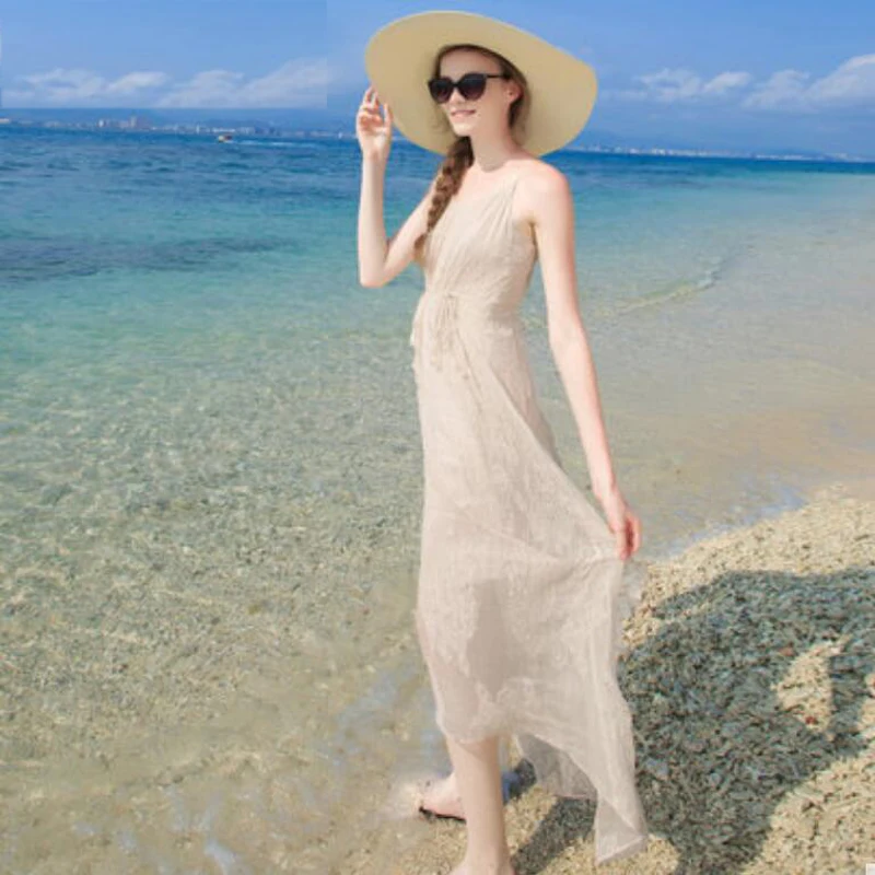 Женское пляжное платье из 100% натурального шелка элегантное бежевое бежевого