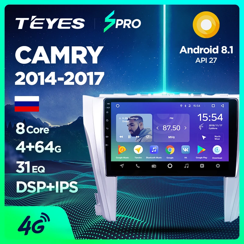 TEYES SPRO Штатное Головное устройство For Toyota Camry- GPS Android 8.1 aвтомагнитола магнитола автомагнитолы Андроид для Камри 8.2 поколение XV50 аксессуары штатная магнитола автомобильная мультимедиа