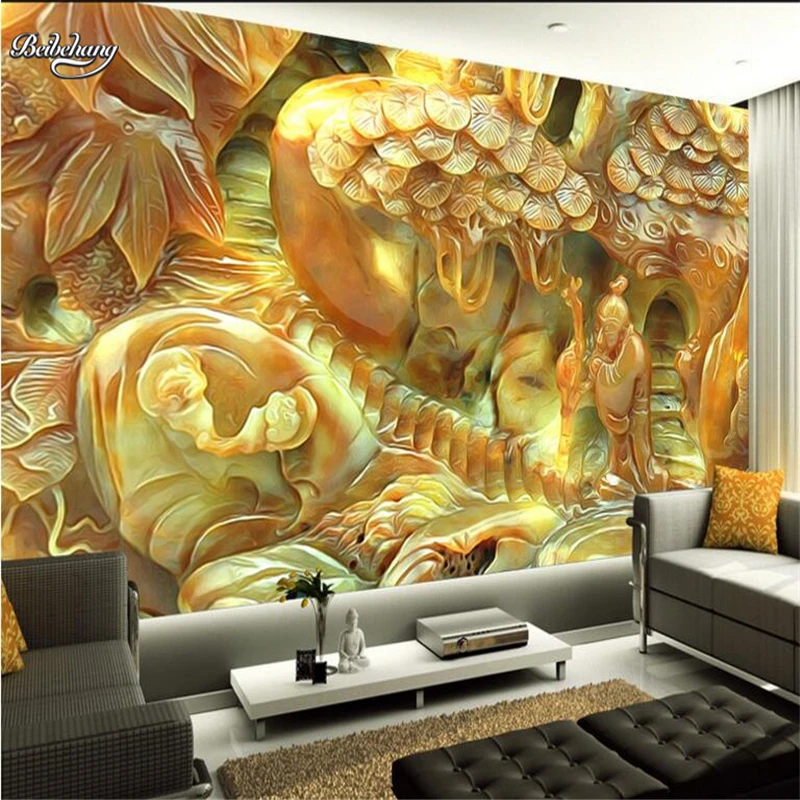 

beibehang Jade carvings ancient TV backdrop reliefs mural custom large fresco nonwovens environmental wallpaper papel de parede