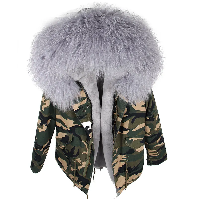 camo grey Зимняя женская куртка, парка из натурального меха, натуральная монгольская овечья шерсть, пальто с капюшоном, верхняя одежда, Толстая теплая уличная одежда, модный бренд, новинка - Цвет: camo grey