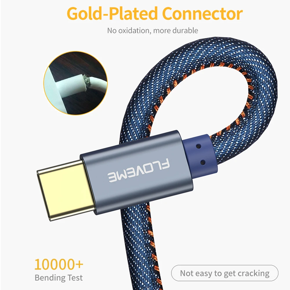 FLOVEME USB C Cable For OnePlus 6 5T 5 3T 3 2 Demin Cowboy Type One Plus Charging Cabo Honor 9 | Мобильные телефоны и