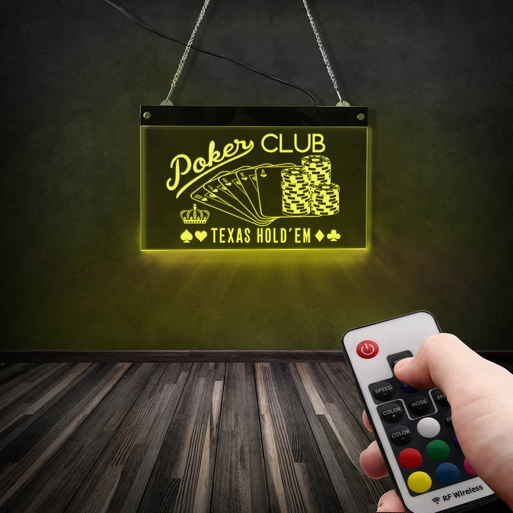 Poker Club Game Room LED Hanging Wall Sign Plaque Texas Holdɾm Chips And Gambling Acrylic Board Lighting Neon Signage | Дом и сад