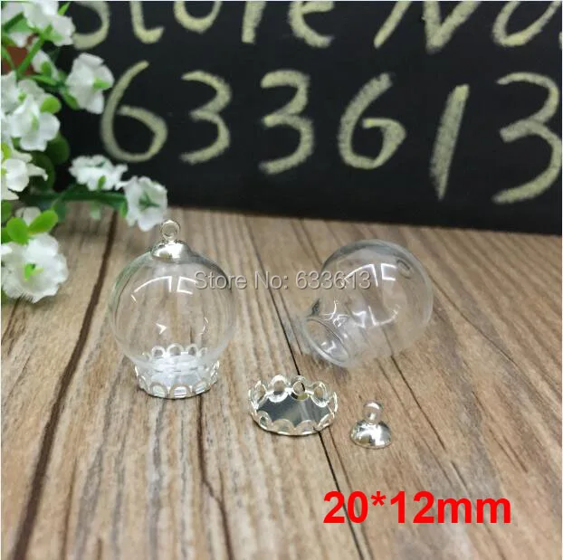 

Free ship! 100sets/lot silver color 20*12mm glass globe & lace base & 6mm cap set glass globe set glass vial pendant glass cover