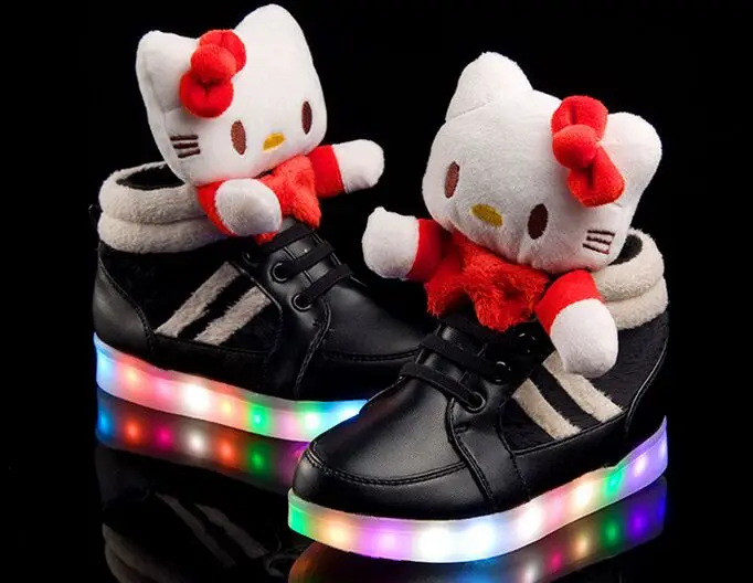 Новинка 2016 года детская обувь Hello Kitty для девочек с подсветкой милые детские