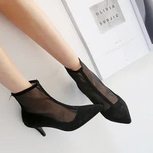 Женские короткие ботинки с острым носком из сетчатого материала; Новинка 2018 года; Открытые туфли на шпильке и молнии; Сезон лето-осень; Дышащие сандалии; Женские тонкие ботинки