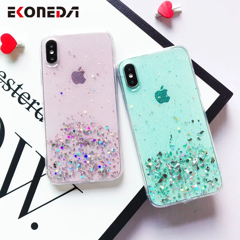 EKONEDA кристально прозрачный чехол для iPhone X 11 Блестящий силиконовый девушек 6S 6 7 8