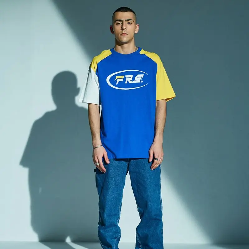 Ретро Уличная футболка для мужчин хип хоп Harajuku Drop Shoulder пэчворк хлопок Локоть