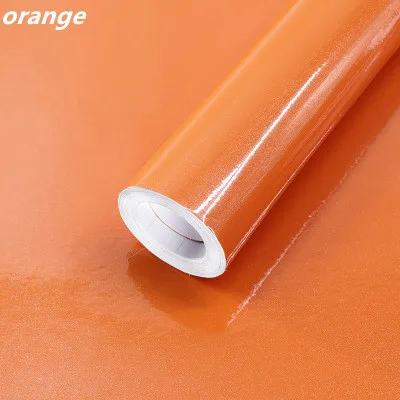 orange DIY ПВХ чистый цвет водостойкие обои для комнаты самоклеющиеся черно-белый Шкаф Кухня Глянцевая паста мебель наклейки на стену - Цвет: orange