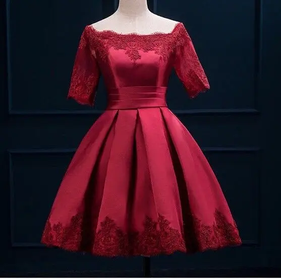 

free shipping half sleeves cocktail burgundy homecoming dresses prom short vestidos de festa 2017 new styles