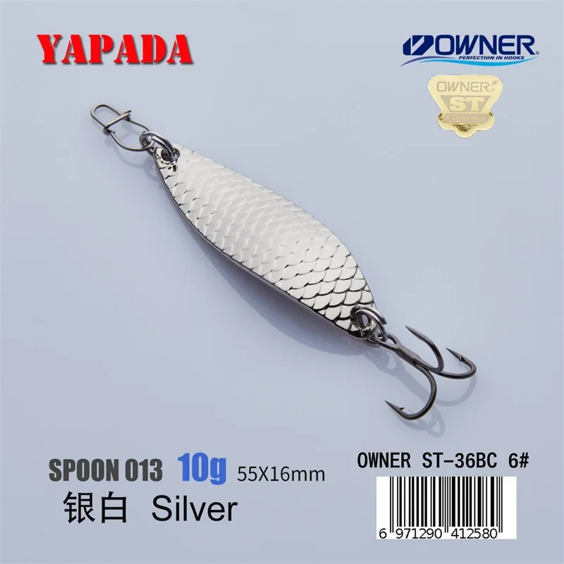 Silver 10g YAPADA ложка 013 Loong Claw 7,5 г/10 г 51-55 мм держатель тройной крючок многоцветный цинковый сплав металлическая ложка перо рыболовные приманки бас - Цвет: Silver 10g