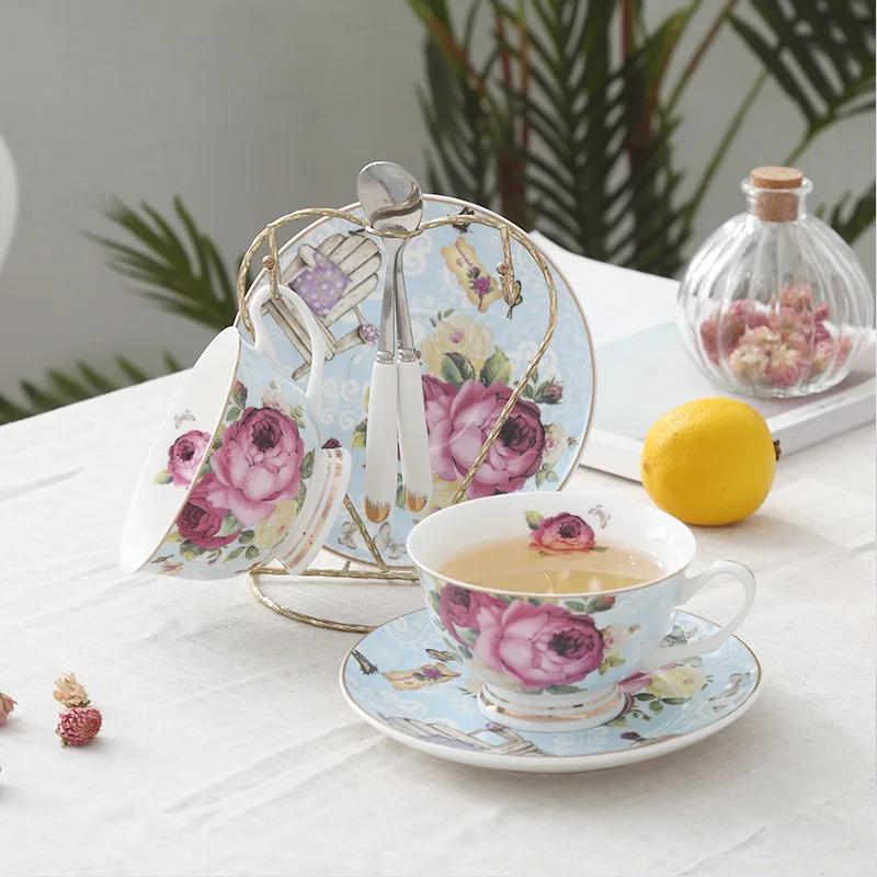 2 cup 2 saucer Wourmth европейские цветочные чайные чашки чайный горшок набор может быть стекло с обогревом чайный горшок костяного фарфора чайная чашка и блюдце послеобеденный чайный Ресторан - Цвет: 2 cup 2 saucer
