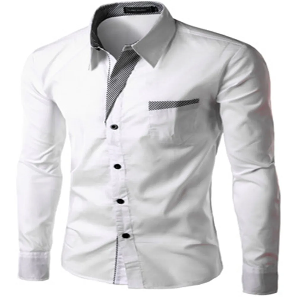 2019 Модная брендовая мужская рубашка с длинным рукавом Корейская приталенная