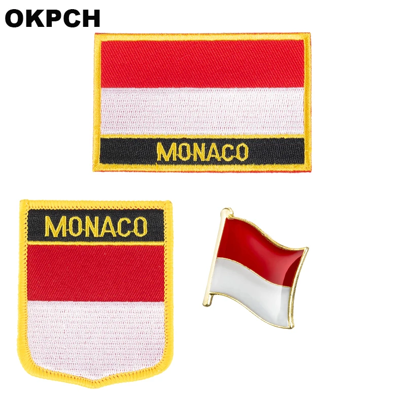 Monaco National Flag Embroidered Iron on Patches for Clothing Metal badges PT0132-3