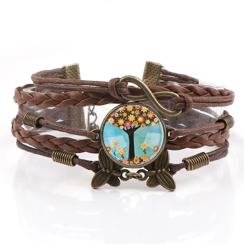 

Interchangeable Vintage Metal Mixed Life Tree Glass Cabochon Rope Leather Bracelet Choker DIY Personalized Jewelry Finding