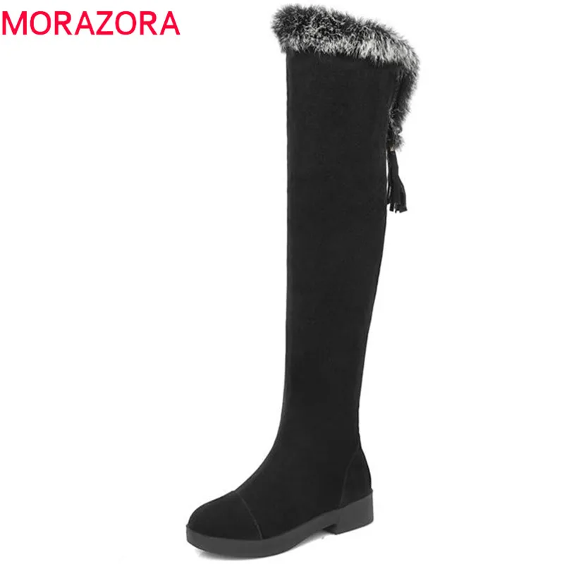 Женские ботинки из флока MORAZORA большие размеры 34 43 с закругленным носком на молнии