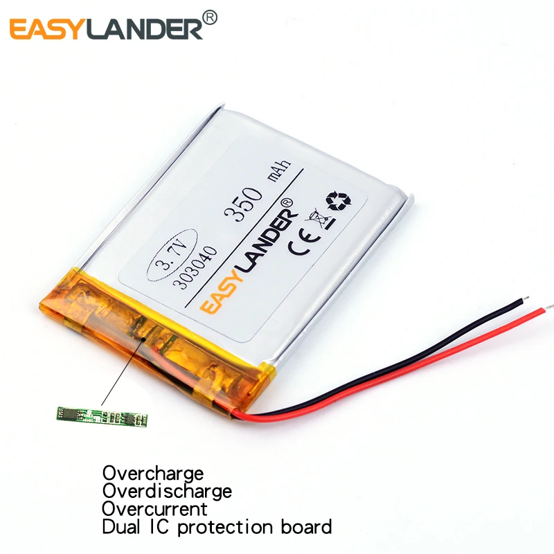 3x30x40 3.7V 350mAh Rechargeable li Polymer Li-ion Battery For bluetooth headset Device Watch recorder pen MP3/MP4 Player 303040 |