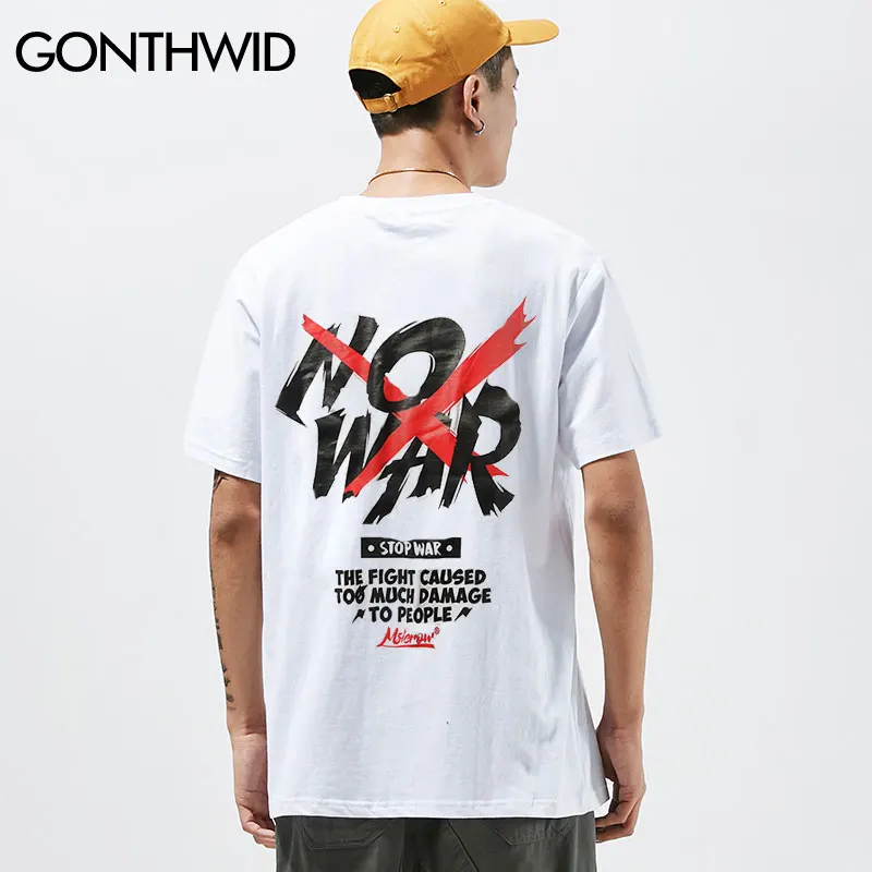 GONTHWID, футболка с принтом «NO WAR», новая летняя футболка с принтом «анти-война», мужские футболки в стиле хип-хоп, повседневные топы с коротким рукавом, футболки, уличная одежда