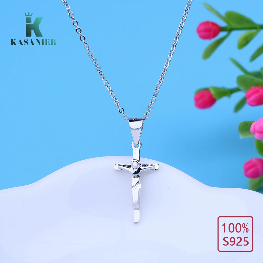 100% Серебро 925 пробы цепочка для девушек классический крест кулон модное ожерелье