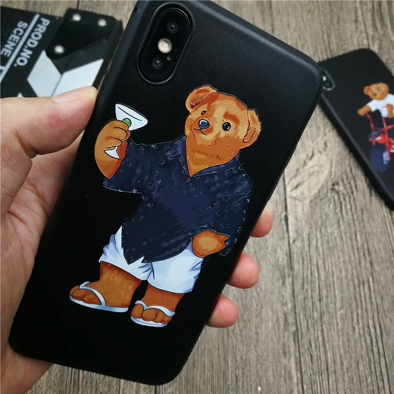 Французский роскошный мягкий чехол для телефона с медведем для iphone X XS MAX XR 8 7 6 6s plus матовый Силиконовый чехол s 3D супер рельефный чехол fundas
