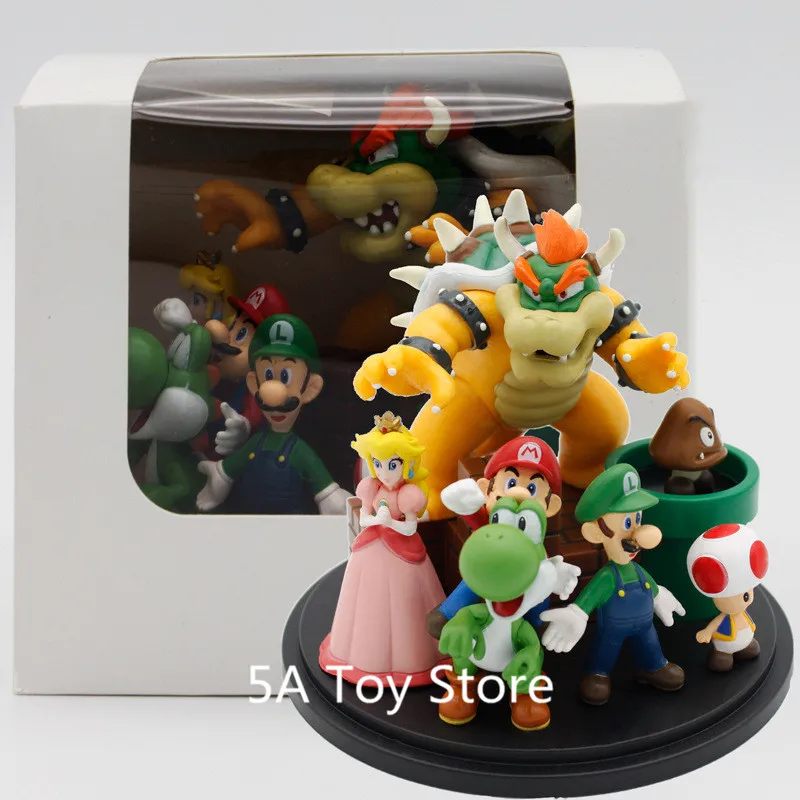 7 шт./компл. Super Mario Bros Bowser Princess Peach Yoshi Luigi Toad Goomba ПВХ фигурка модель игрушки 10 см Retial