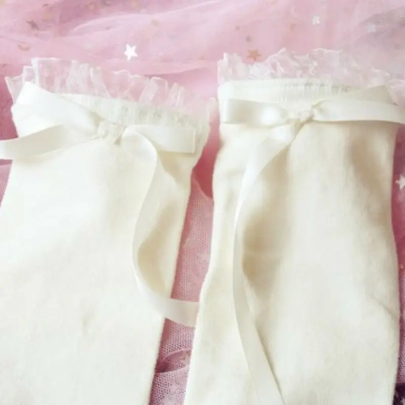 

Japanese Lace Ruffle Calf Socks Bow Kawaii Lolita Girl Cosplay Women Sock Black White Half Stockings 1 pair Socks
