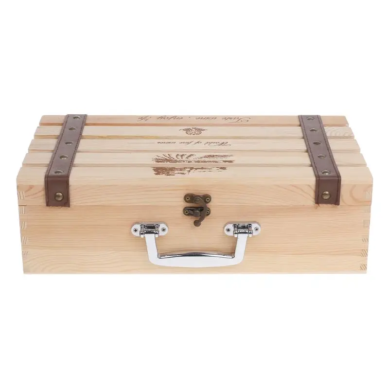 Vintage Wood Red Wine Bottle Box Carrier Crate Case Storage Carrying Display Holder Birthday Party Christmas Gift