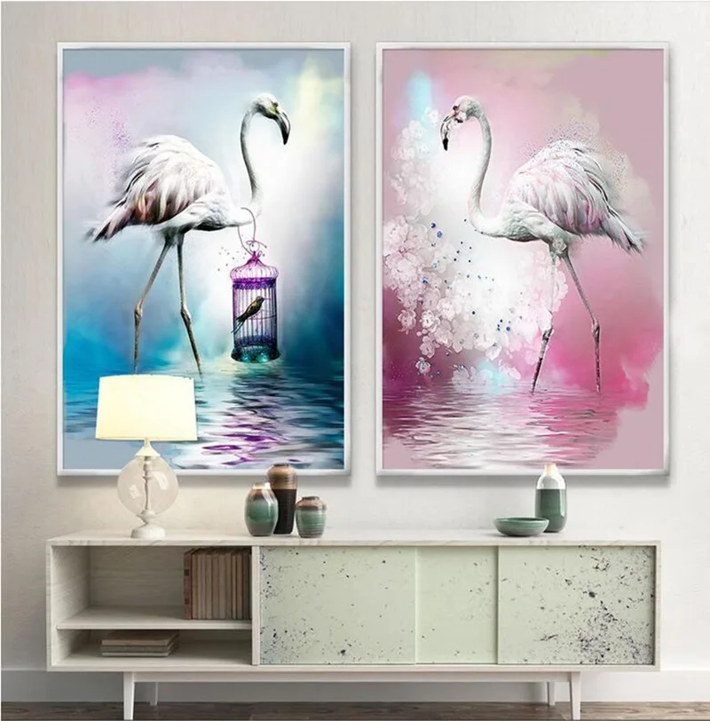 

Modern Watercolor Flamingo Living Room Decorative Painting Unframed Animals Canvas Picture Modular Wall Art Poster and Prints