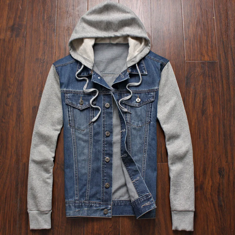 Denim Jacket Men Hooded Sportswear Outdoors Casual Fashion Jeans Jackets Hoodies Cowboy Mens and Coat | Мужская одежда