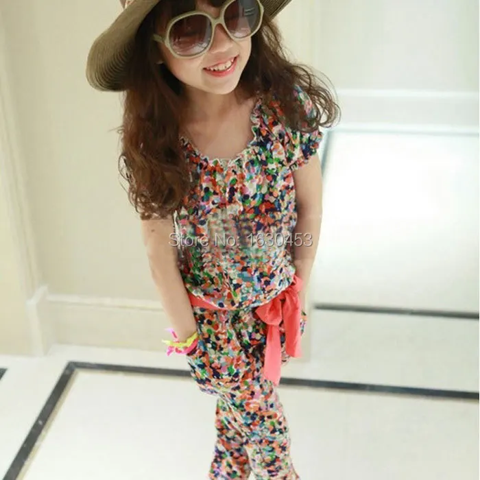 2015 Sport Free Shipping Brand New Kids Girls Clothing Set Floral Top + Flower Pants 2pcs Baby Shorts Blouse Summer Clothes | Детская