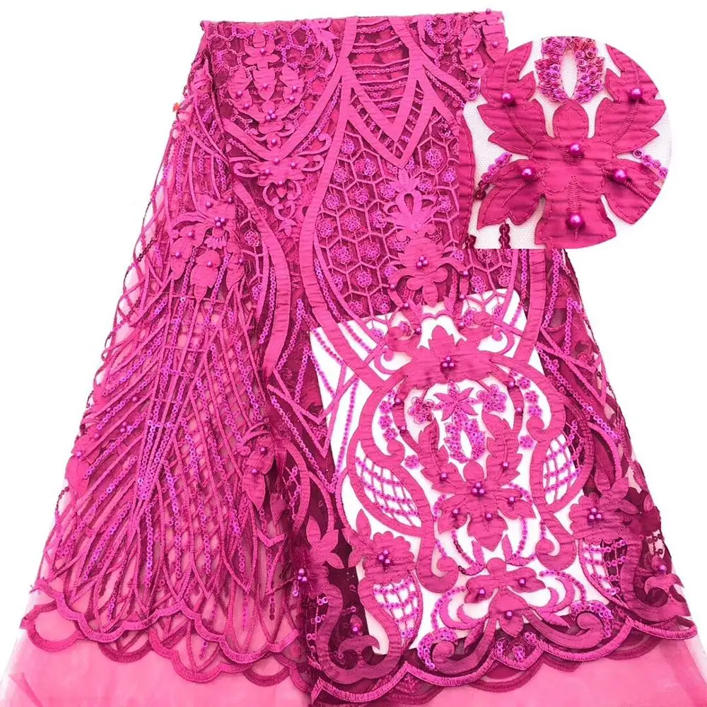 Французская Кружевная Ткань 5yds/pce magenta вышивка блестками бисером ажурная ткань для женщин великолепные Роскошные вечерние яркое платье