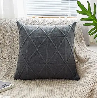 grey Розовый вязаный чехол для подушки синий вязаный диван-шезлонг lounge throw Наволочка Зеленый Вязание cojines Современная декоративная almofada - Цвет: grey