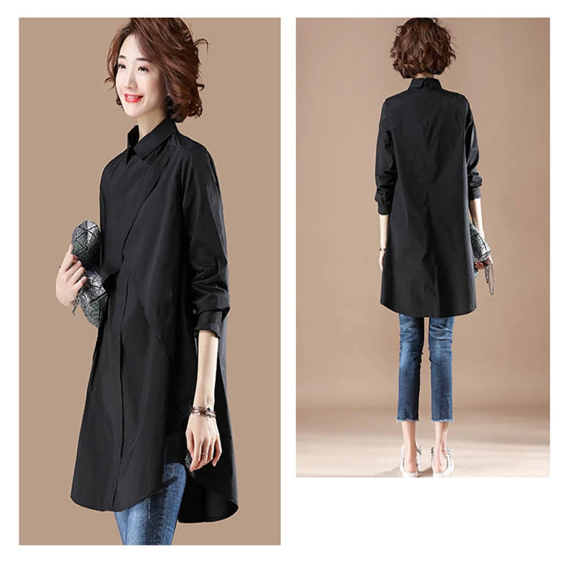Ранняя Осенняя Повседневная простроченная рубашка Женская Новинка 2019 длинный