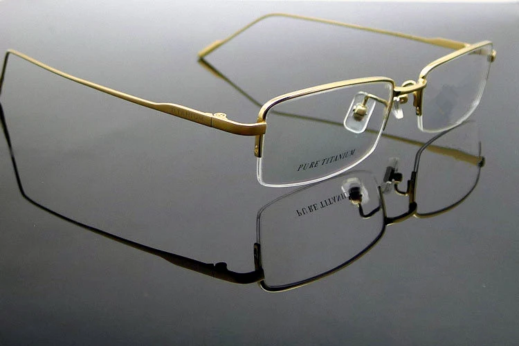Очки из чистого титана, полуоправа, оптическая оправа, очки без оправы по рецепту, очки для мужчин, очки для глаз 11952, тонкие дужки - Цвет оправы: Golden