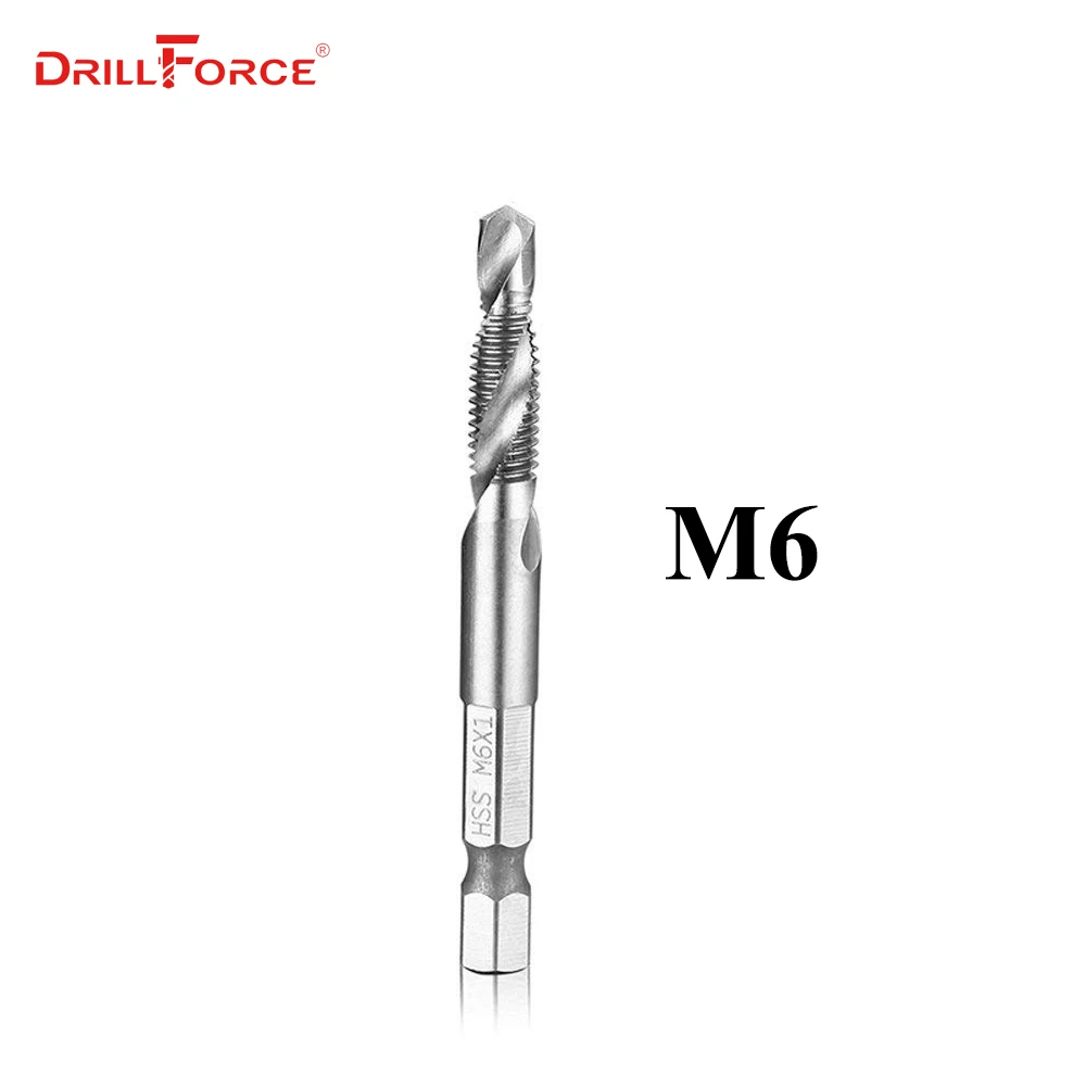 M6(1PC) 6 шт. M3-M10 сверла с винтовым краном HSS краны деревообрабатывающие метрические комбинированные сверла Высокоскоростная сталь яркие 1/" в быстросменной шестигранной - Цвет: M6(1PC)