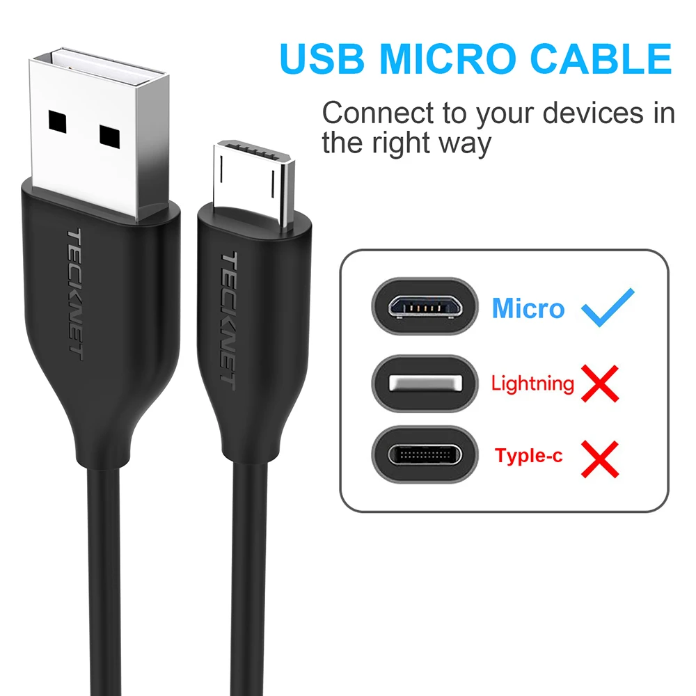 Микро-usb кабель TeckNet ультра прочный [6-Pack] разной длины(0,1 м, 0,3 м, 1 м X3 и 2 м) высокоскоростной кабель для синхронизации и быстрой зарядки