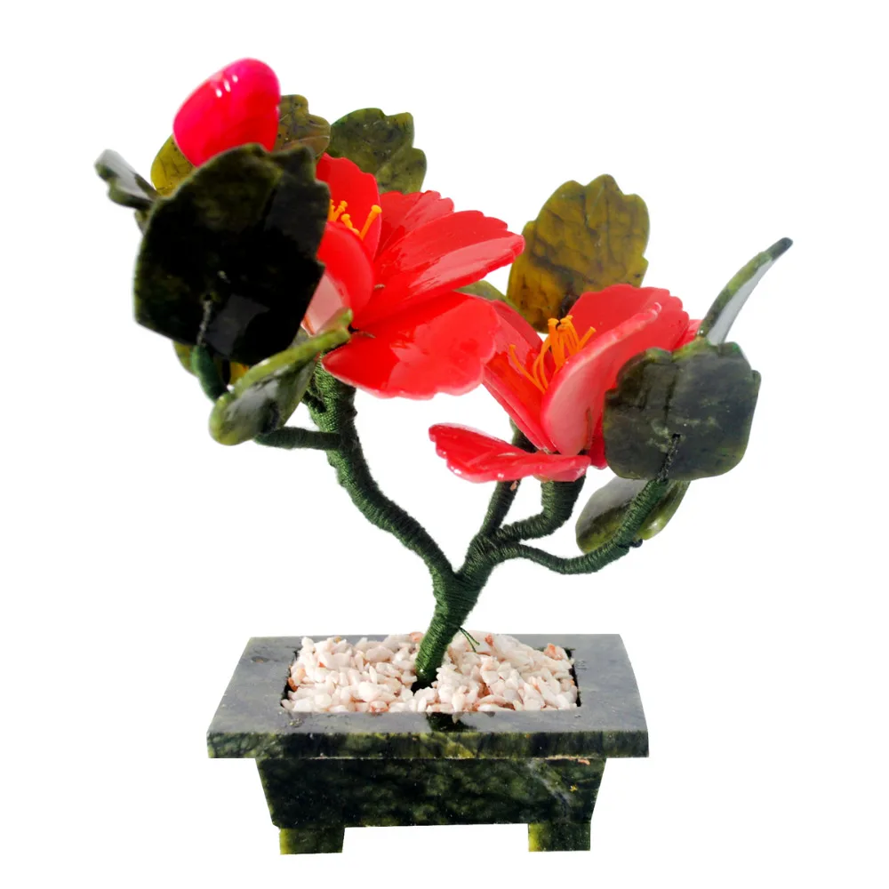 

Fengshui natural Jade stone flower Plant for Good Fortune,Good Luck J2089