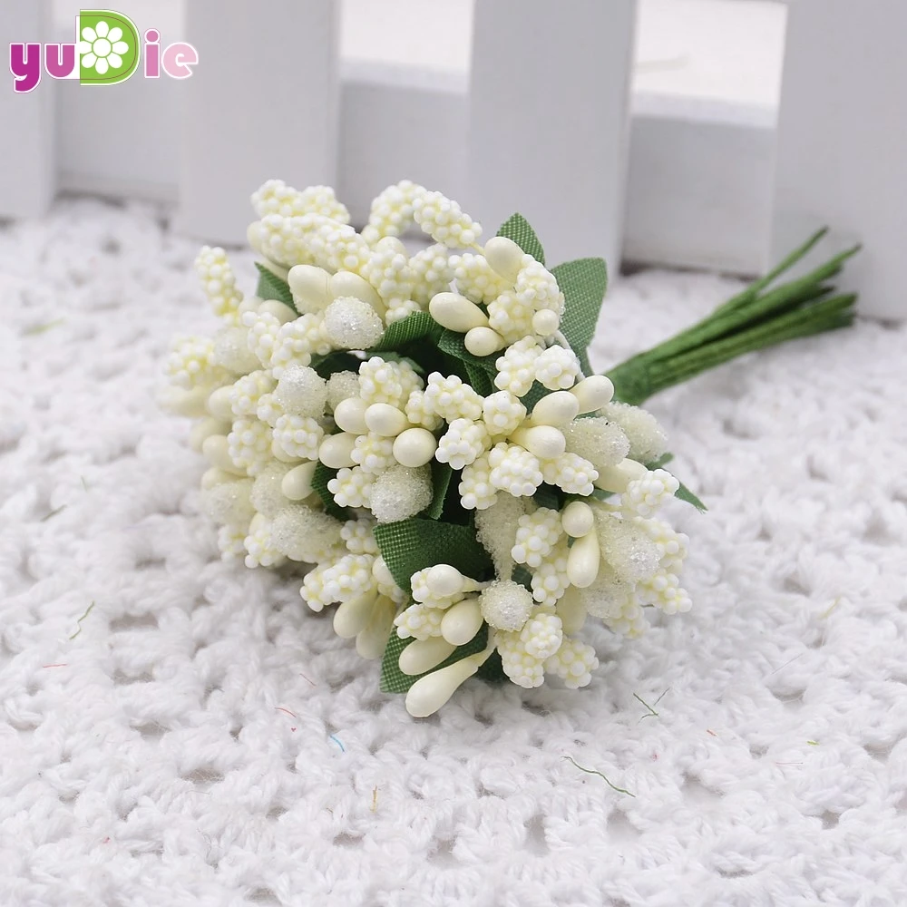Milk white 10 шт./лот, Мини искусственная тычинка, бутон, букет, лист, цветок для дома, сада, свадьбы, автомобиля, корсаж, декоративная коробка, товары для рукоделия - Цвет: Milk white