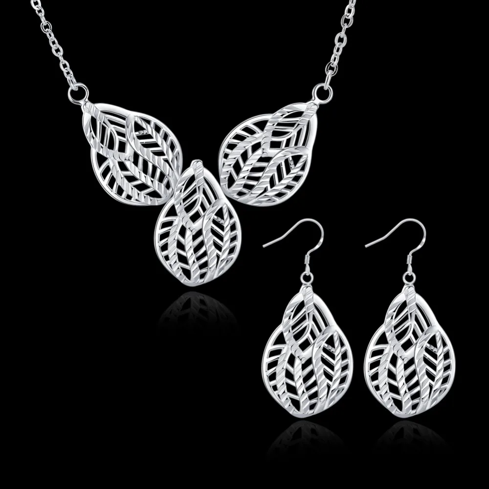 

Wedding Bridal Fine Jewelry Sets For Women Party Accessories 925 Sterling Silver Statement Necklace Earrings Set